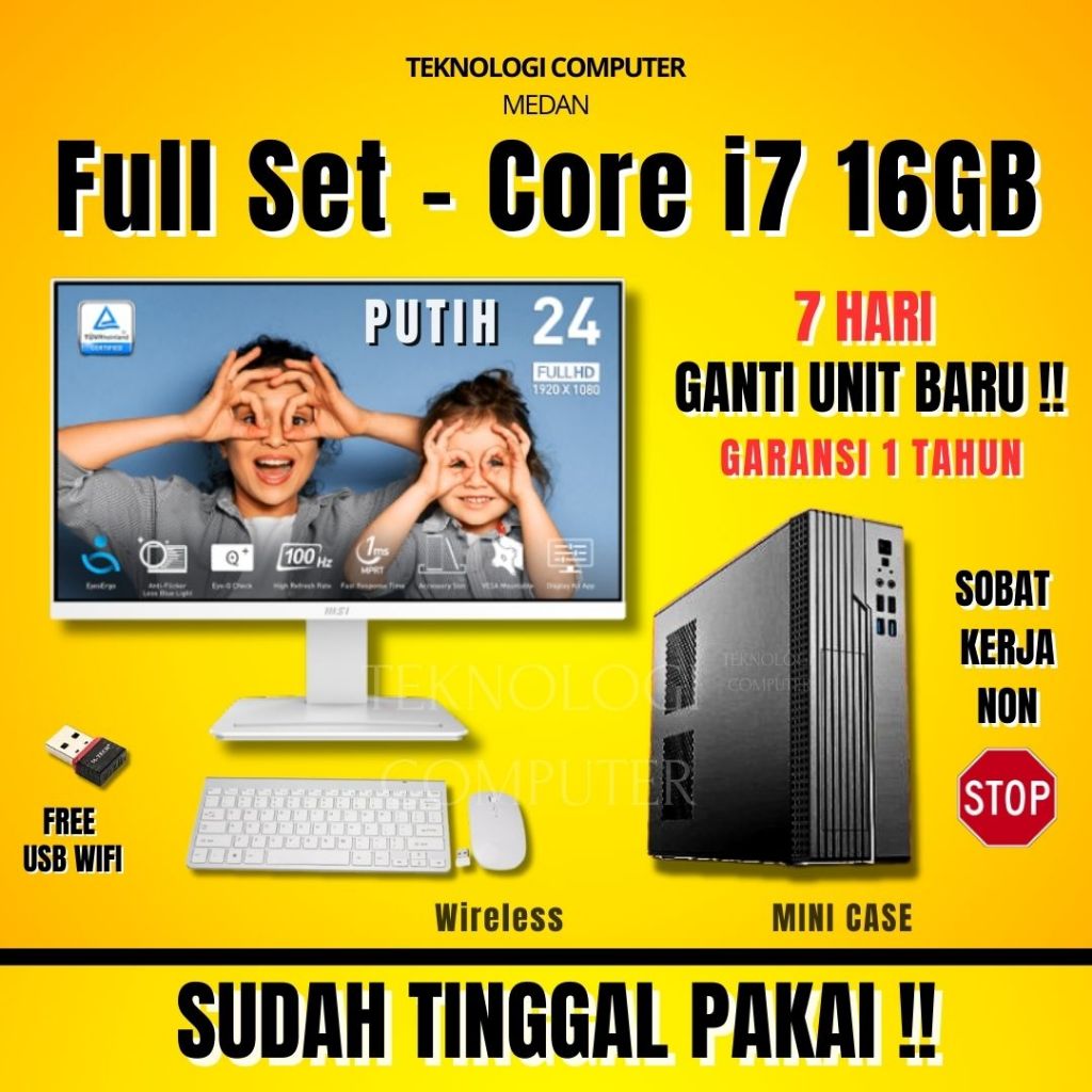 Core i7 | Mini | Full Set 24" | Komputer Kantor Admin Sekolah | CPU PC Rakitan