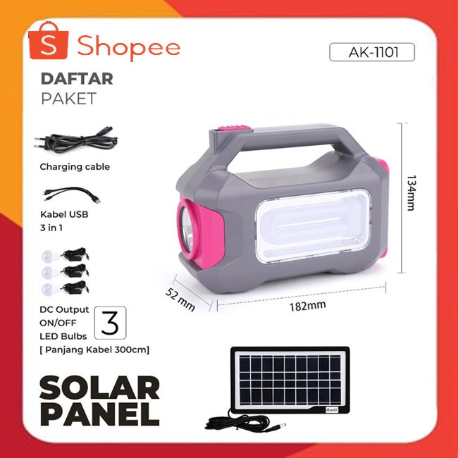 AOKI Ak1101 SOLAR POWER SYSTEM 8000mAh power bank multifungsi Led DC