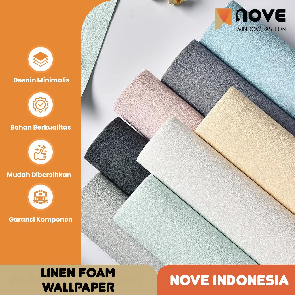 NOVE - Wallpaper Dinding - Linen Foam Wallpaper Dinding dengan perekat 1 Roll 50cm x 280cm