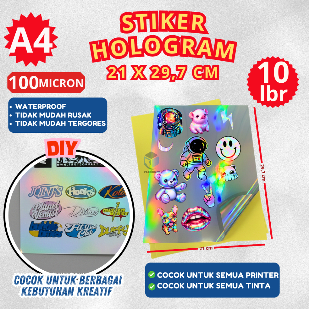 STIKER HOLOGRAM A4 INKJET ISI 10 LEMBAR WATERPROOF /STICKER HOLOGRAM UKURAN A4 ANTI AIR