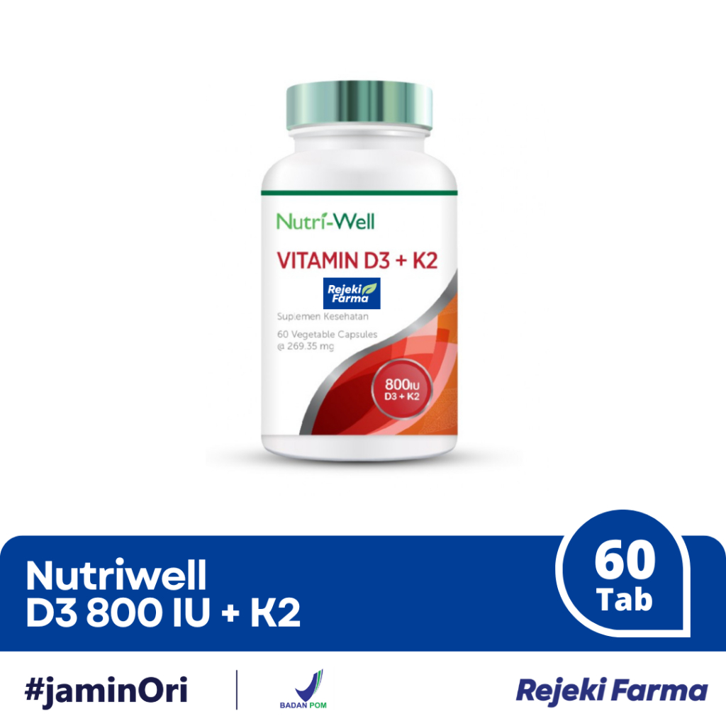 Nutriwell Vitamin D3 800IU + K2 60 Tablet - Nutri Well Vit D3 800 IU +K2