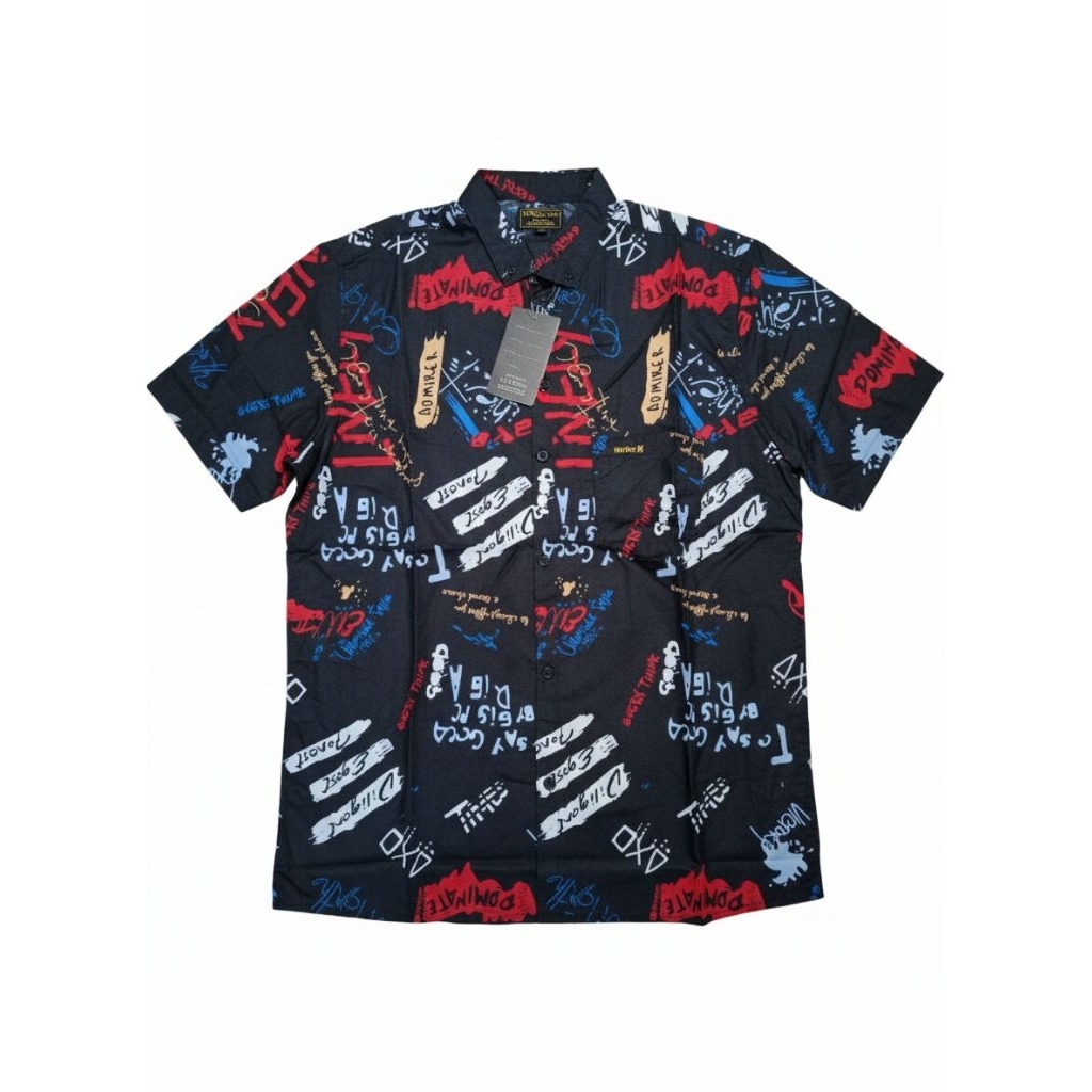 Kemeja Pria Lengan Pendek Motif Koran