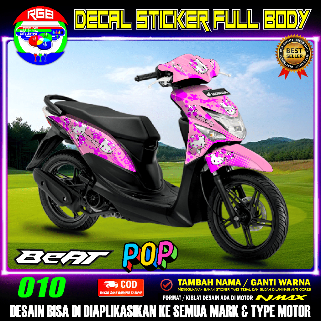 DECAL STIKER FULL BODY HONDA BEAT POP 2014 2015 2016 2017 2018 2019 HELLO KITTY - RGB 010