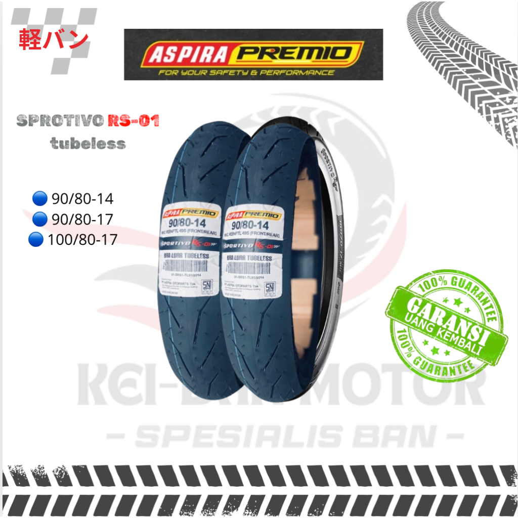 ASPIRA RS 01 90/80-14 90/80-17 100/80-17 Ban Motor Tubeless Ban Motor Soft Compound Ring 14 Ban Moto