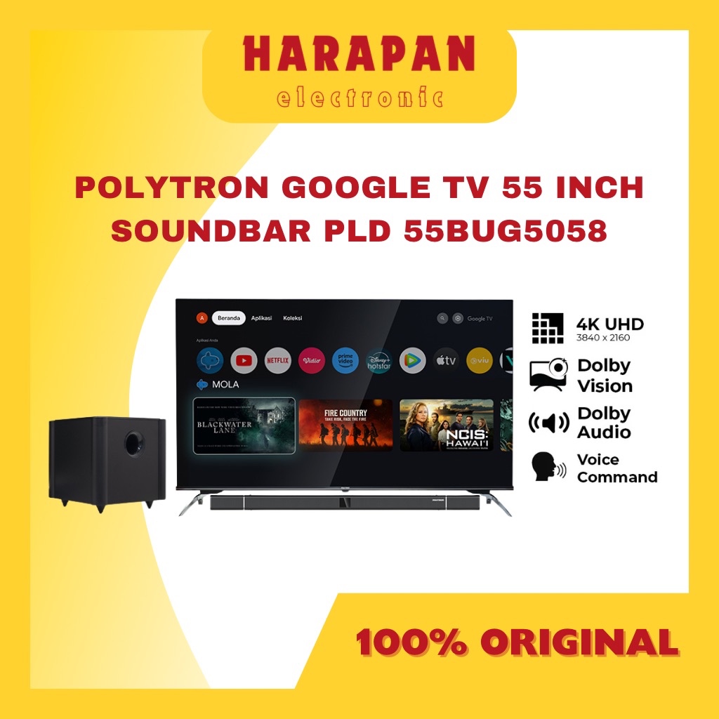 POLYTRON GOOGLE TV SOUNDBAR 55 INCH PLD 55UG5058 / LED POLITRON GARANSI RESMI BASS 55"