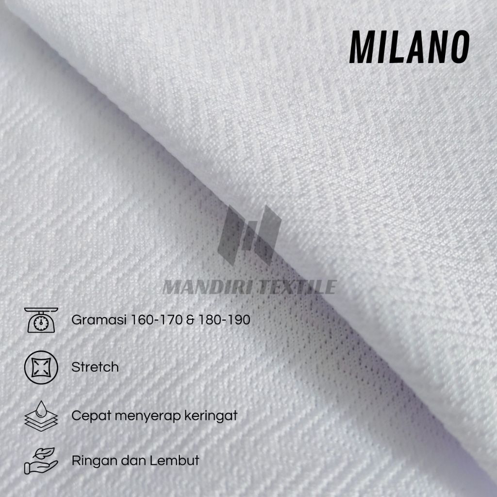 BAHAN JERSEY/KAIN DRI FIT MILANO PUTIH (minimal order satu roll)