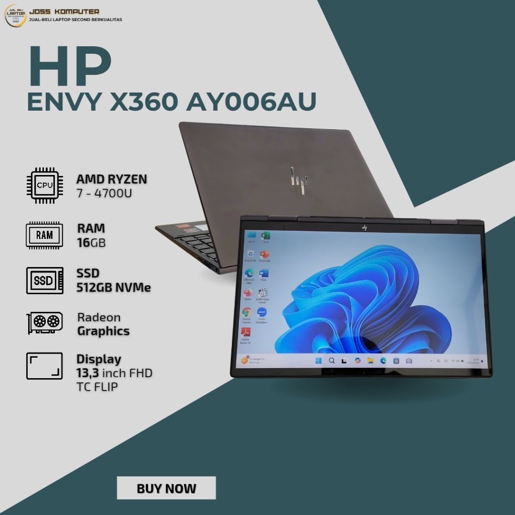 HP ENVY X360 13 AY006AU AMD Ryzen 7 4700U  / RAM 16GB/ SSD 512GB/ 13,3" FHD / TC FLIP 360
