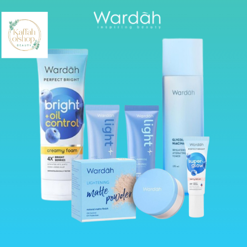 Wardah Paket Lightening Skincare Plus Bedak 6 Produk (Sabun Wajah+ Toner+ Serum+ Krim Siang+ Krim Ma