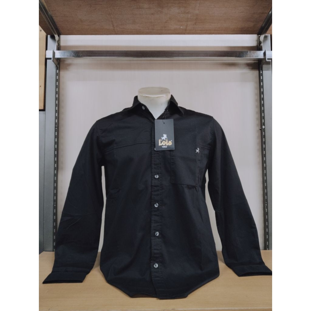 Kemeja Polos Lengan Panjang Lois 2 model (hitam& nevy)