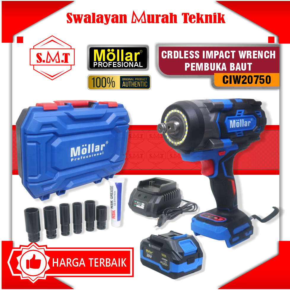 MOLLAR CIW20750 IMPACT WRENCH 20V CORDLESS 750NM ALAT BUKA BAUT BATERAI CIW 20750 1200Nm