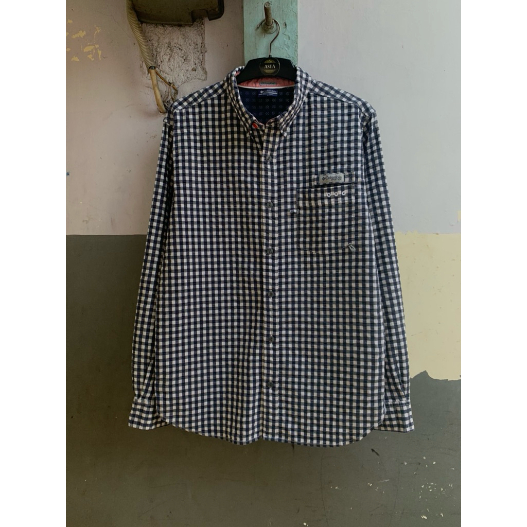 kemeja Columbia pria lengan panjang motif kotak