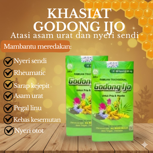 Obat Saraf Kejepit Herbal Godong ijo Kapsul Original BPOM Obat Asam Urat Dan Pegal Linu, Nyeri Sendi