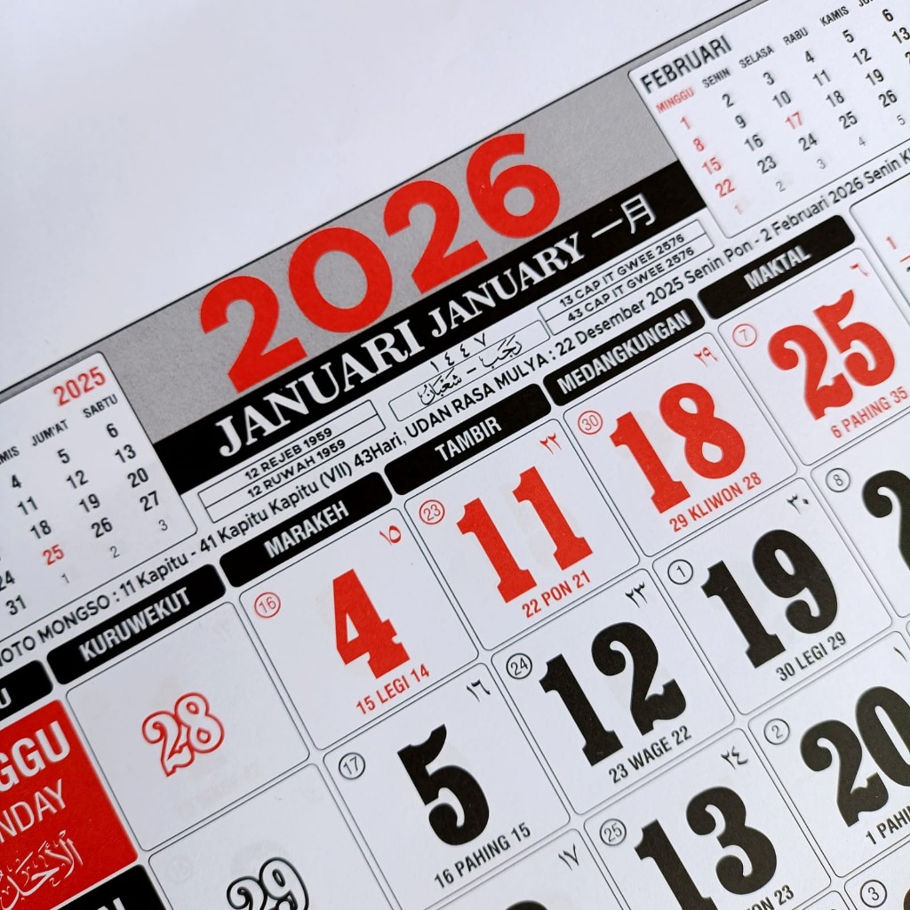 Kalender Dinding Jumbo Besar 48x32 Cm12 Halaman Per Halaman 1 Bulan 2022 Besar Jumbo