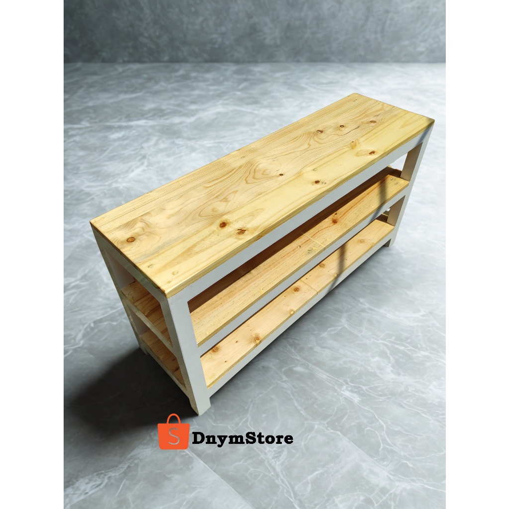 Rak Sepatu Kayu / Rak Penyimpanan /Kursi Panjang Multifungsi Cat Putih