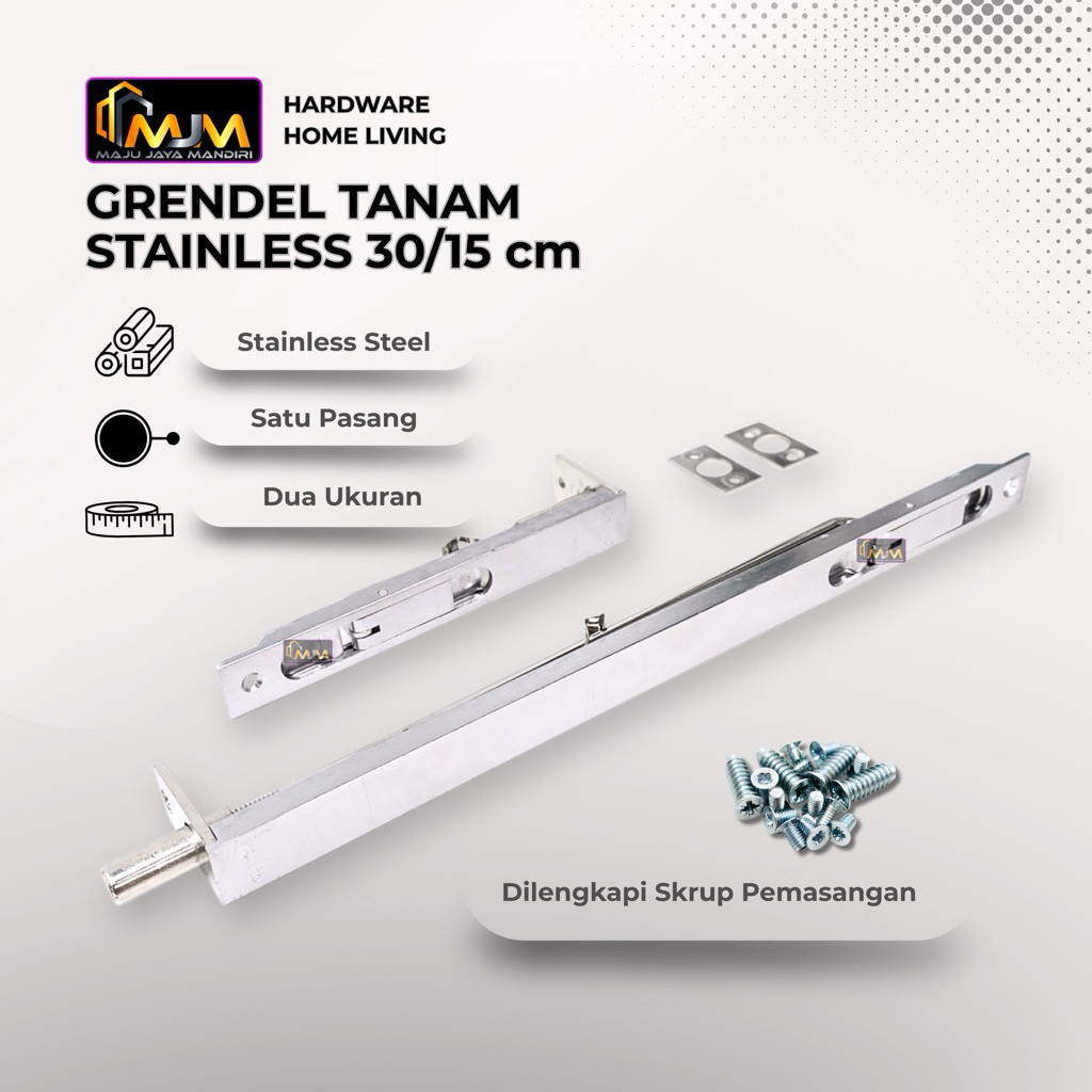 Grendel Tanam Hitam Slot Pintu Tanam Panjang 30 cm dan 60 cm Satu set Stainlees Tebal