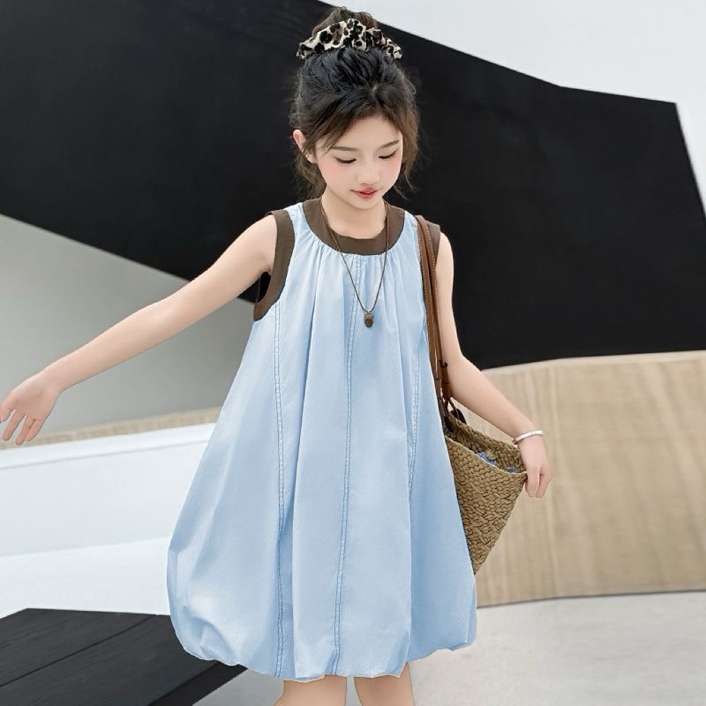 Dress Santai Biru/Dress Biru/Dress Balon Anak Perempuan/Baju Import/Dress Anak/Baju Anak Import/Dres