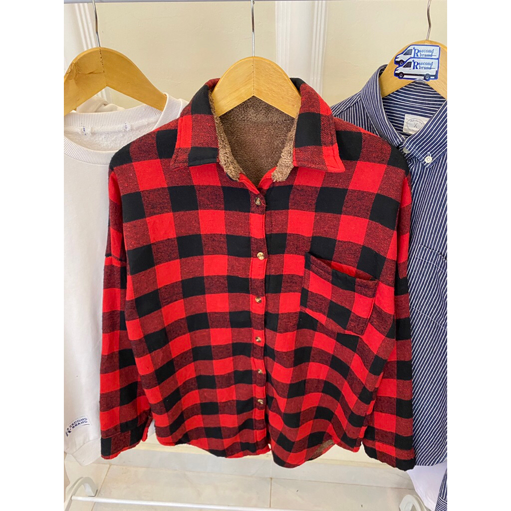 Vintage Kemeja Flannel sherpa red