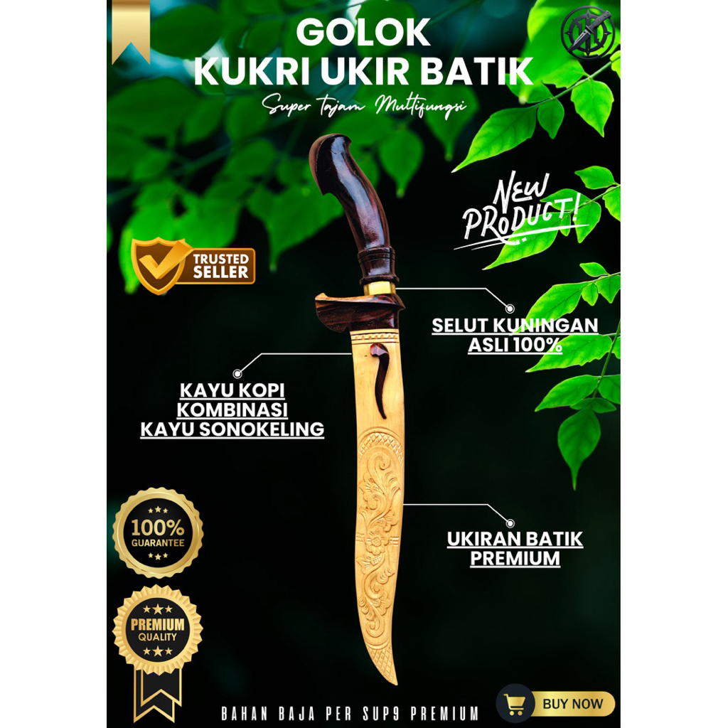 [BAJA PREMIUM] GOLOK KEBUN KUKRI UKIR BATIK GOLOK BAJA SUPER TAJAM Bahan Baja Per SUP9 Asli Original
