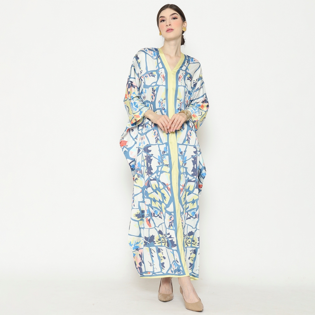 Kanzi Collection Exclusive Yellow Abstract Long Kaftan