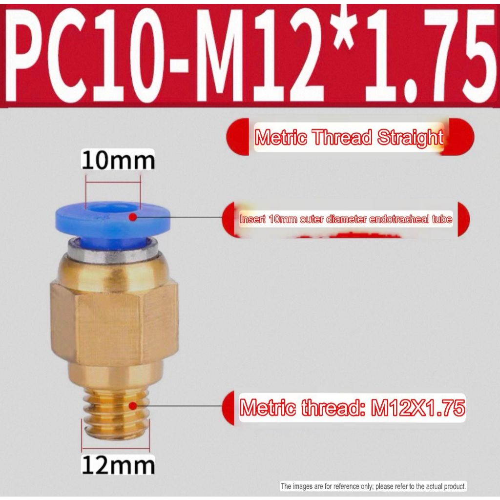 Pneumatic Fitting PC 10-m12 x1.75 / Selang 10mm Ke Drat Luar 12mm