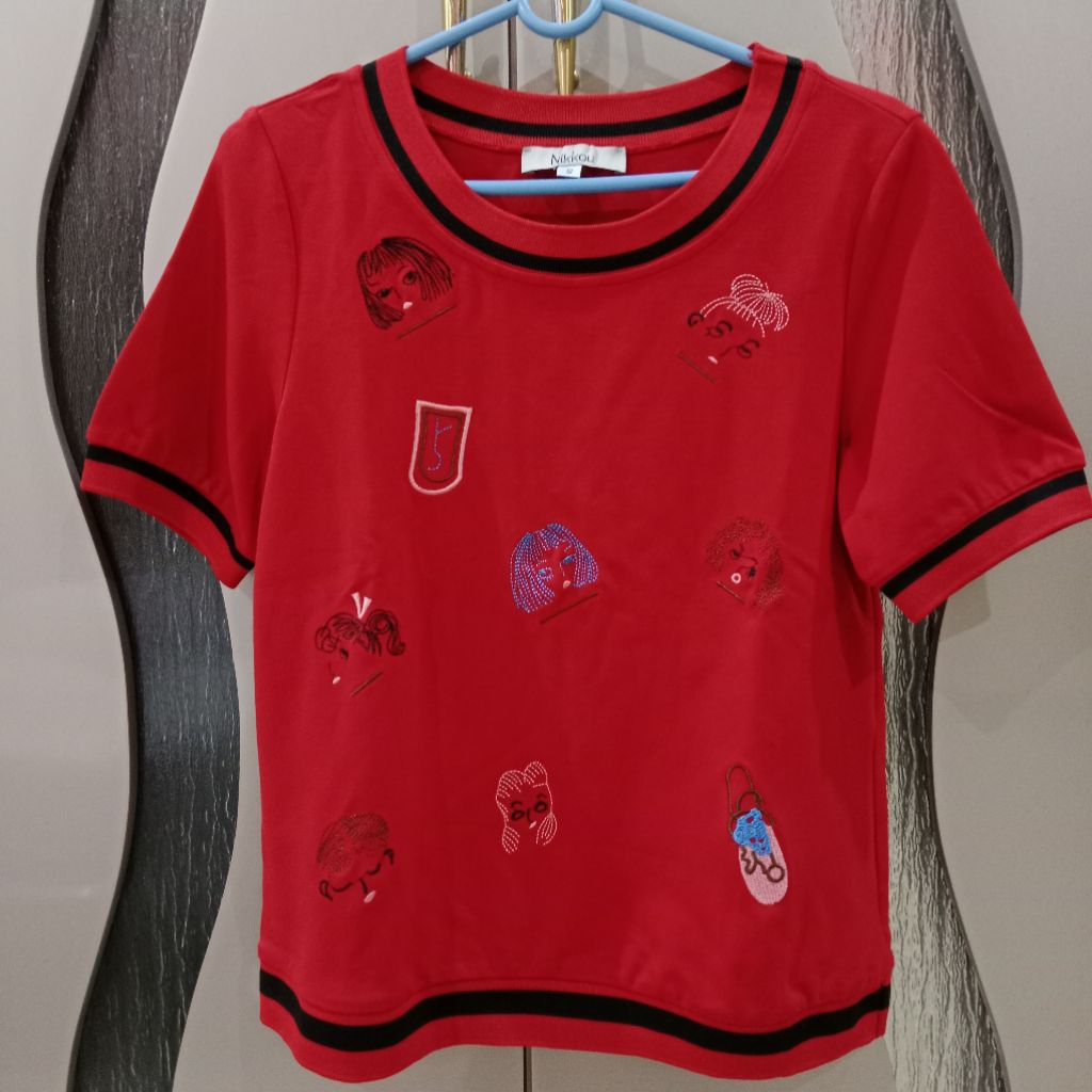 Blouse Kaos Atasan Wanita Nikkou Bordir Merah Bendera ukuran S