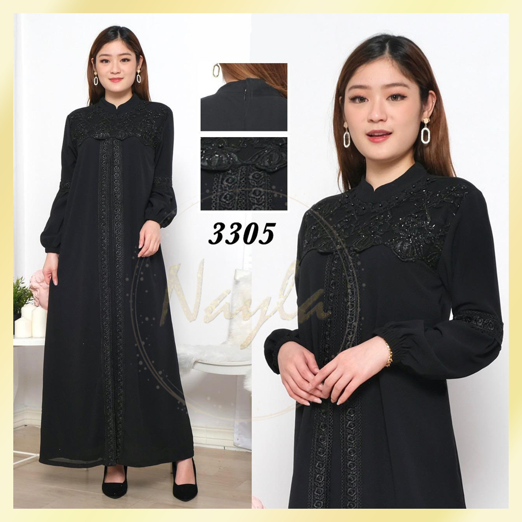NAYLA - Kayra Dress Gamis Hitam Lebaran 2026 Terbaru Baju Muslim Wanita Elegan Simple Premium Gaun P