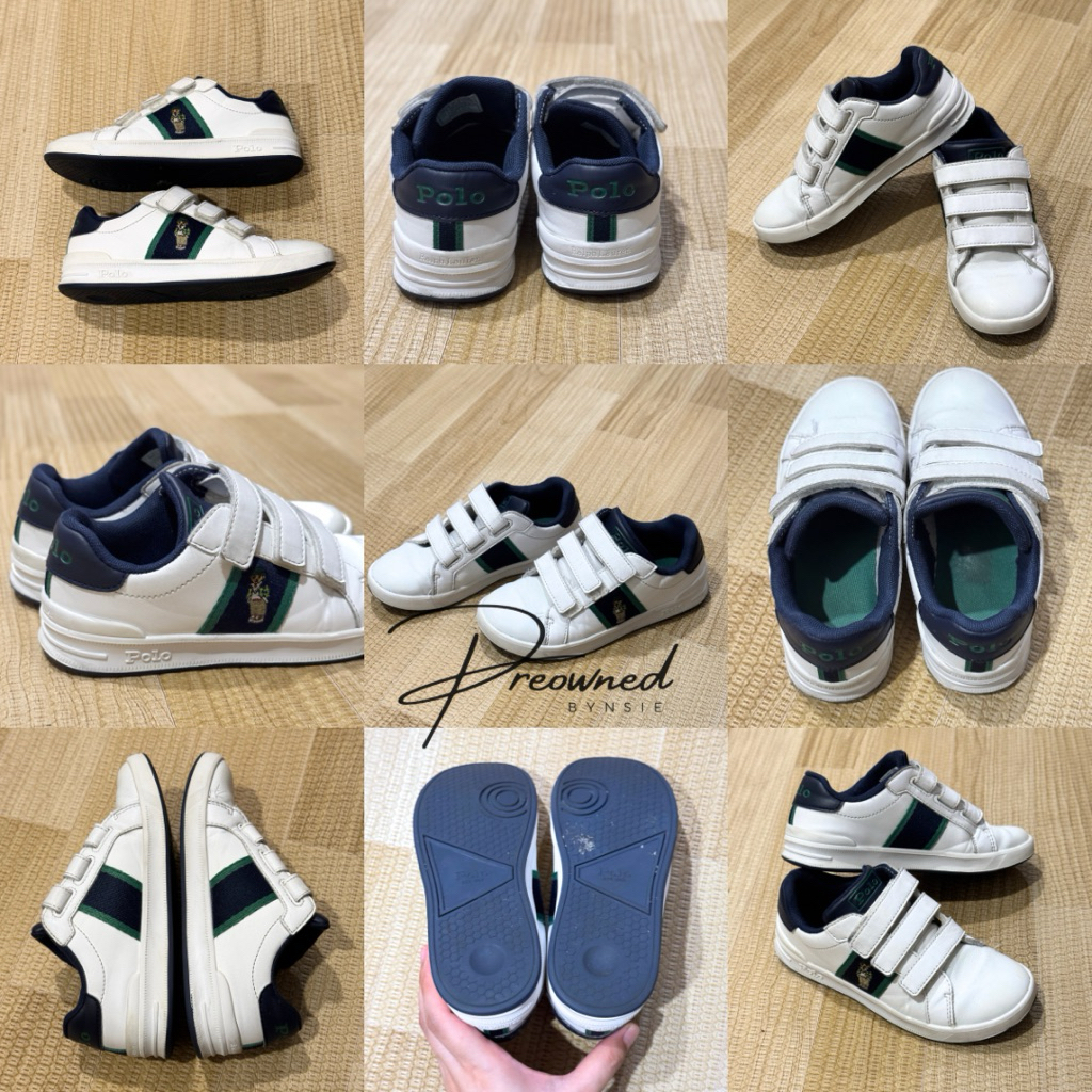 [PRELOVED] Sepatu Anak Polo Ralph Lauren Boys – Heritage Court Kids Lil Bear Sneaker - White, Navy, 
