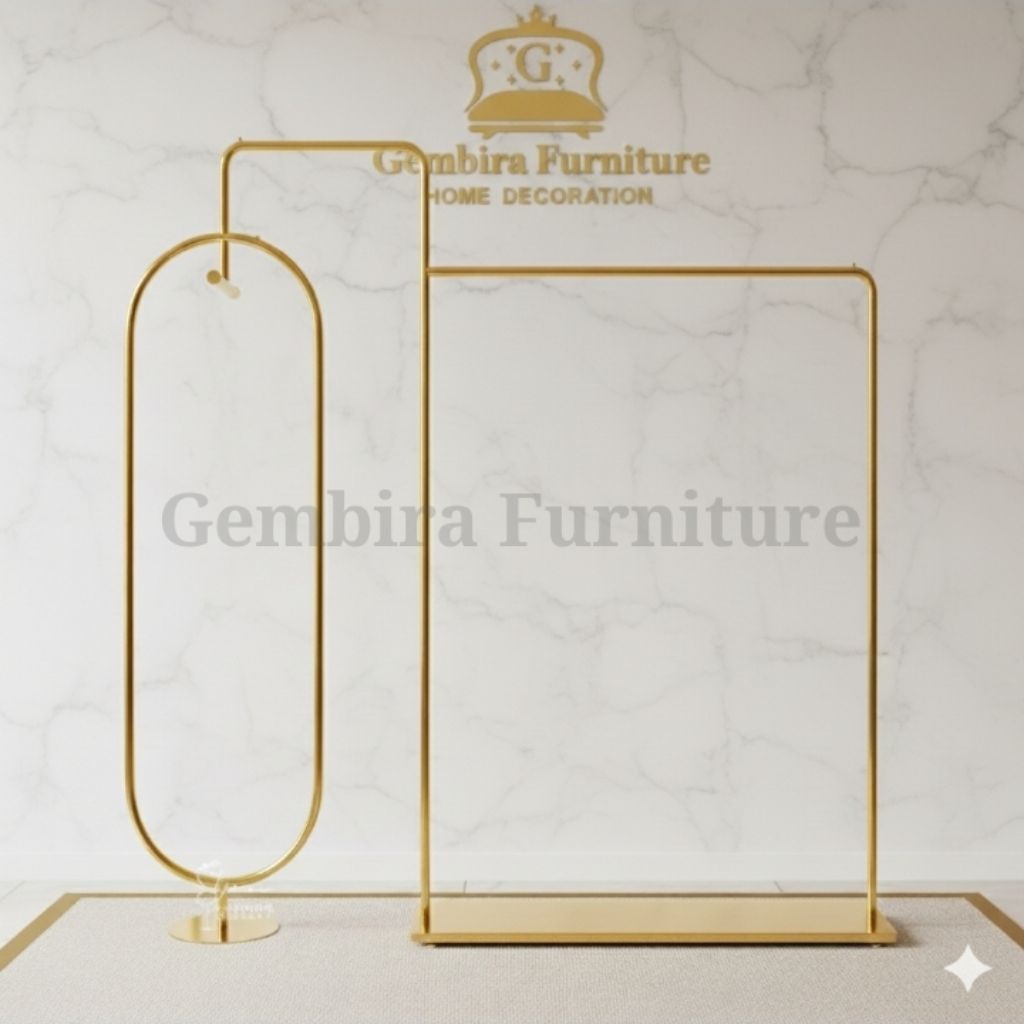 hanger stainless stenlis baju gawangan showcase rak display rack gold besi butik butiq toko gantunga