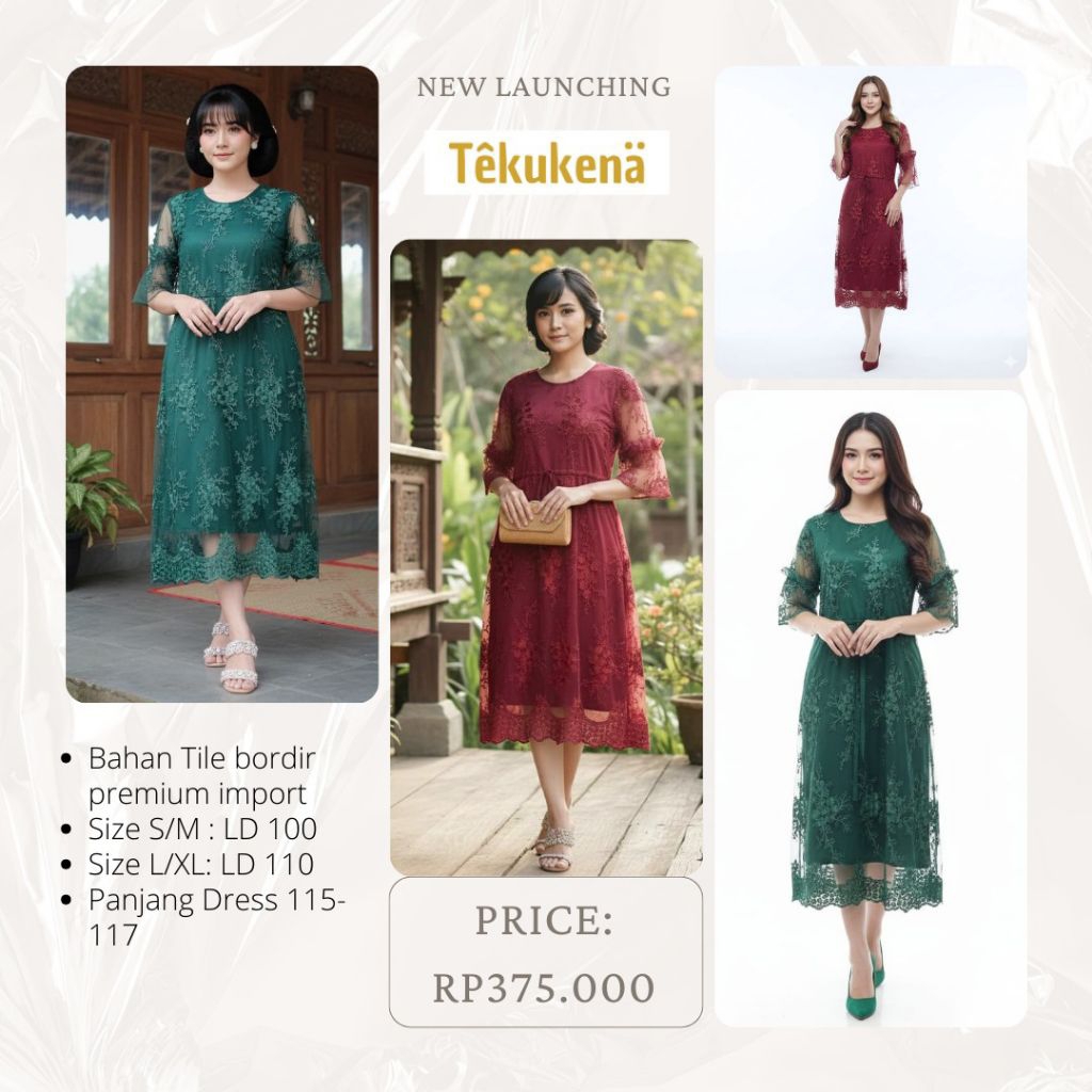 Dress Brukat/ Dress brokat tile/ tulle brokat bordir/tile brokat bordor/midi dress/dress Natal/dress