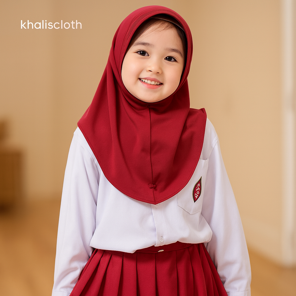 Hijab Anak Simple Model Bergo | Bahan Adem & Lembut Warna Merah