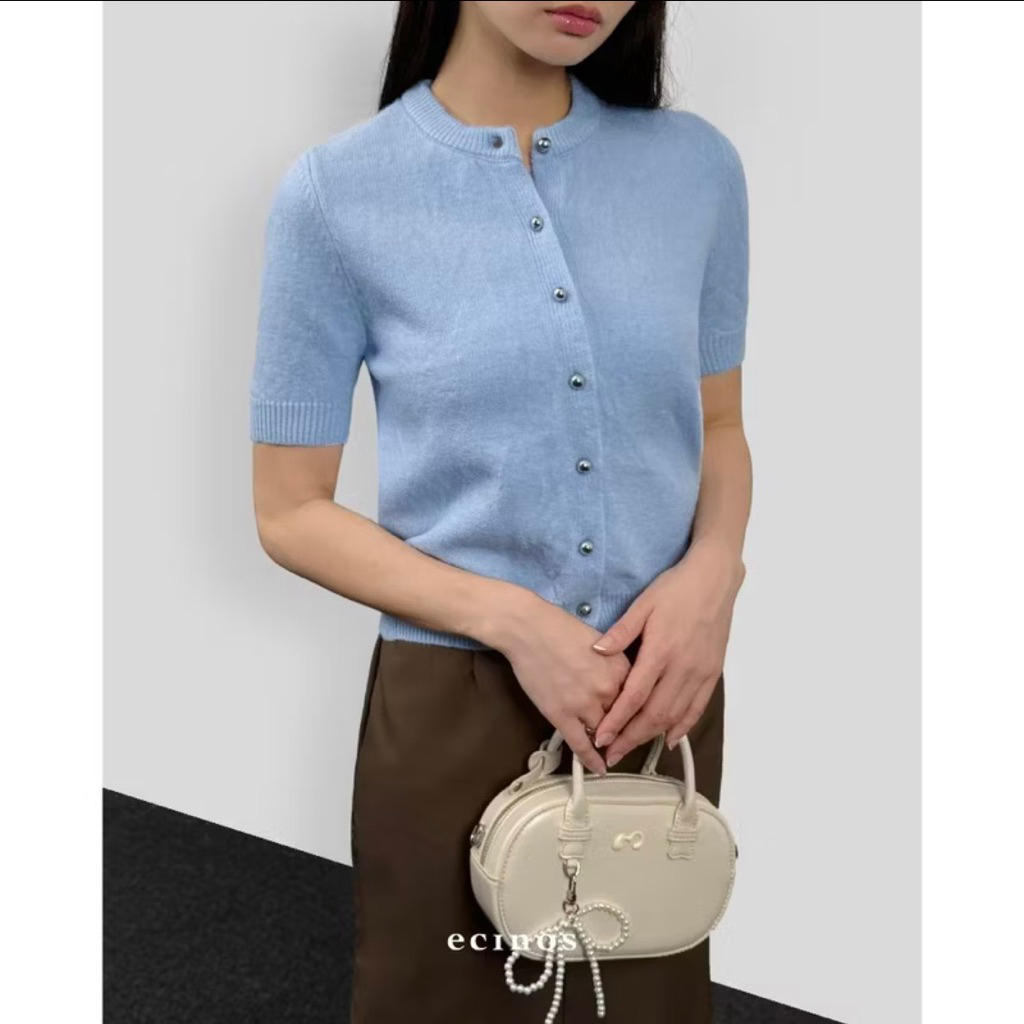 Ecinos Jennie hairy wool knitted cardigan powder blue (preloved)