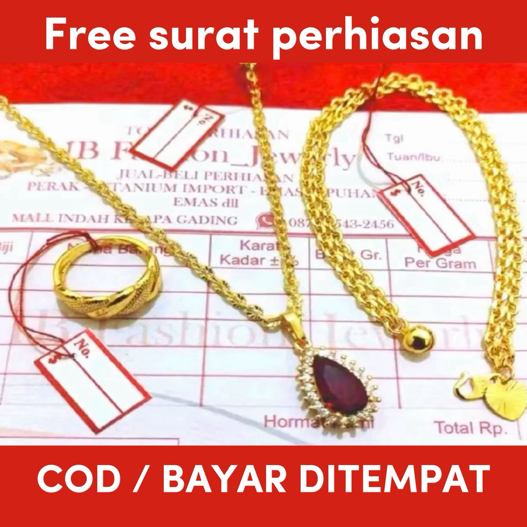 set perhiasan kelabang ukir wanita dewasa lapis emas muda asli 9gram kadar 875 free surat toko