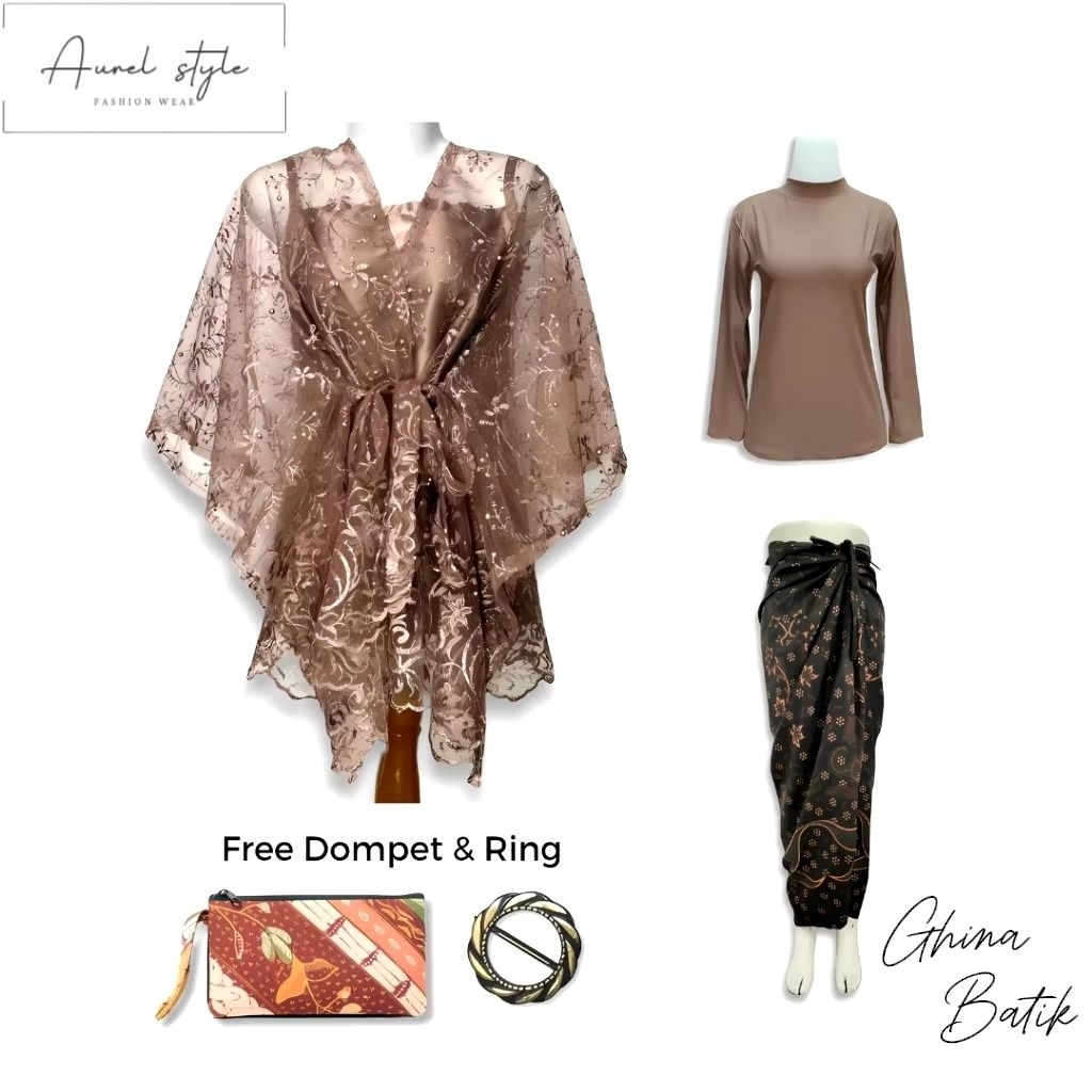 AUREL•[Paket 5in1] Baju one set kondangan wanita kekinian Ghina kebaya modern remaja untuk kondangan