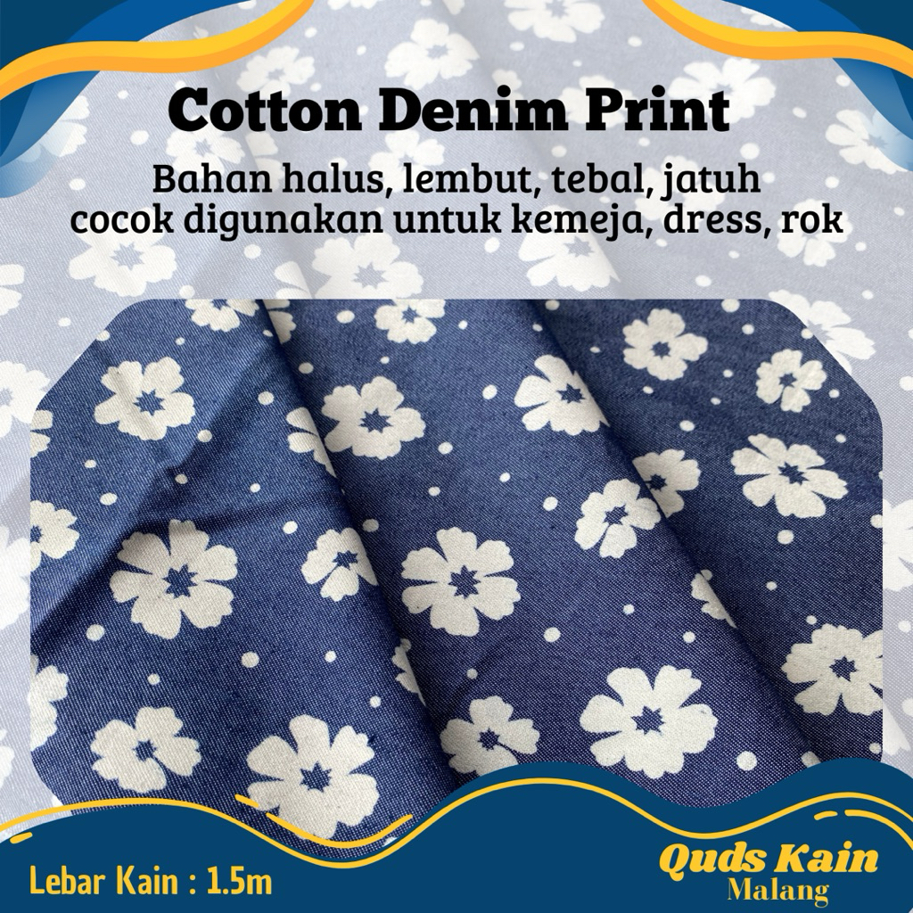 Kain Cotton Denim | Kain Katun Denim Print