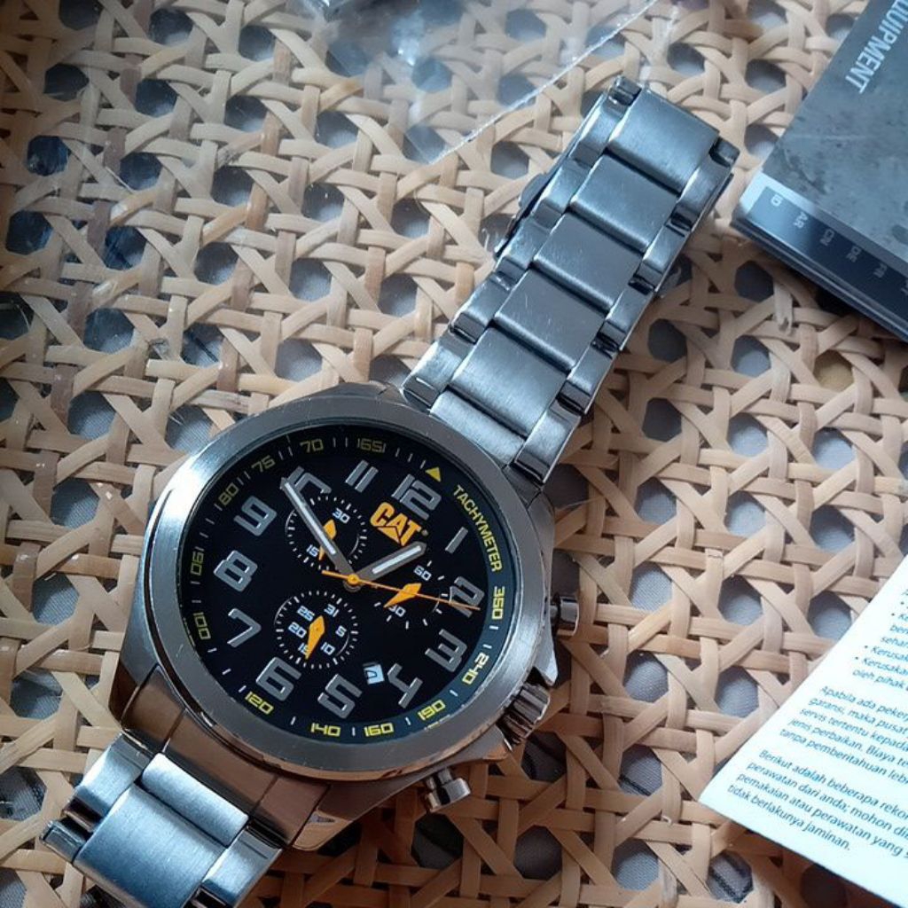 jam tangan pria chrono CATERPILLAR PU.243.11.117 ORIGINAL TACHYMETER Silver Black plat Second