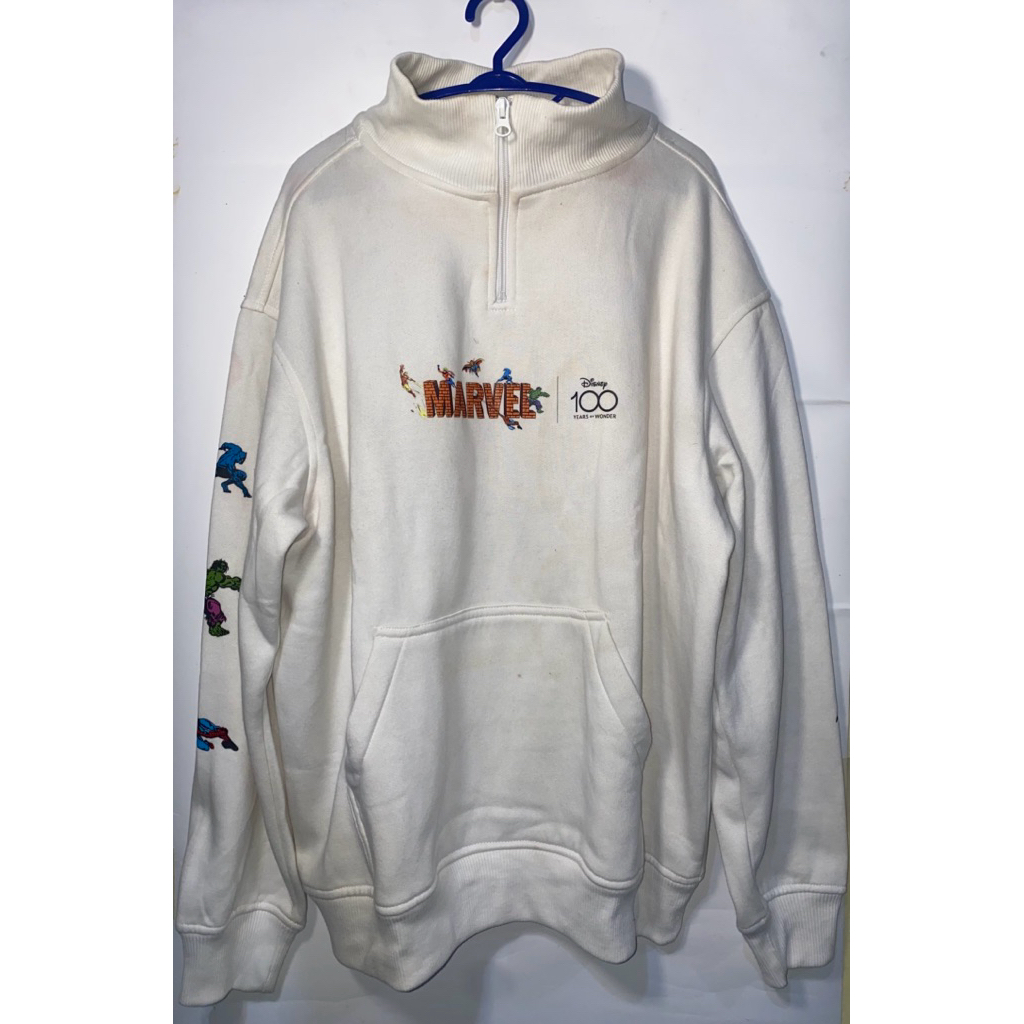 Preloved M231 Original Half Zip Sweater, Marvel Collection, Size L - White Ivory, Putih Gading