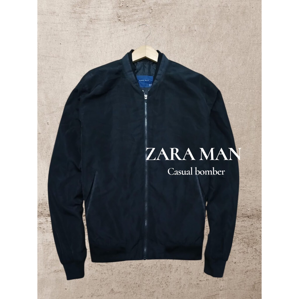 Zara man casual bomber jaket keren warna hitam pekat second preloved