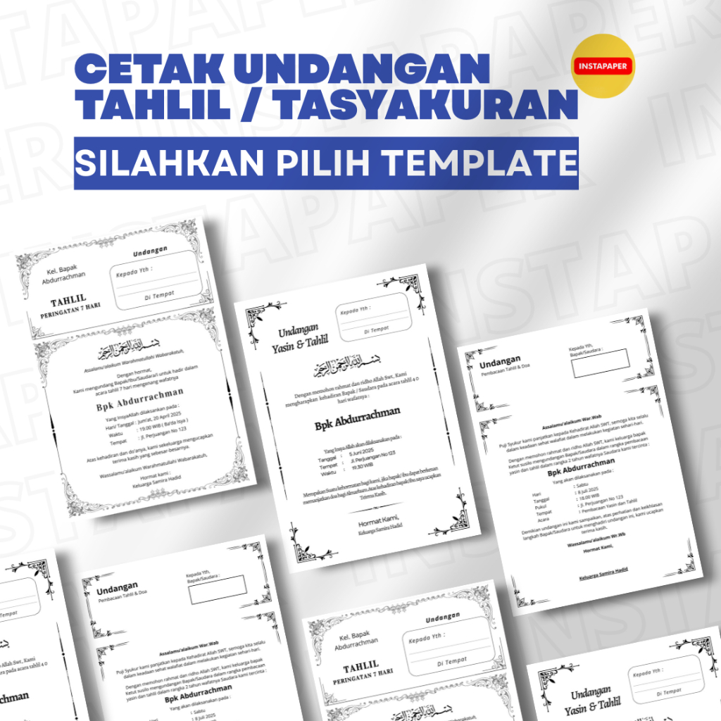 Print Undangan Yasin dan Tahlil / Undangan Tasyakuran A4 | Bisa Instant