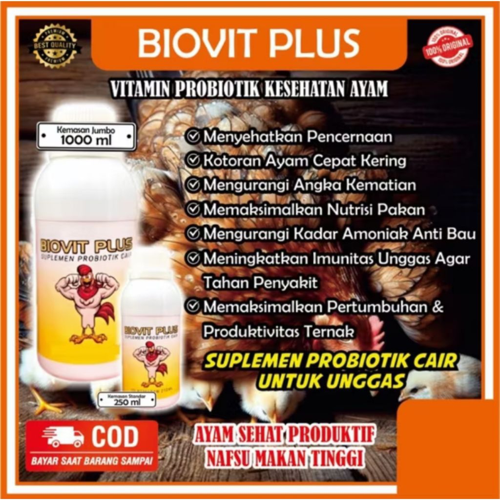 Jamu Ayam Herbal Suplemen Probiotik Cair BIOVIT PLUS 250ML Ayam Sehat Nafsu Makan Lahap Vitamin Anak
