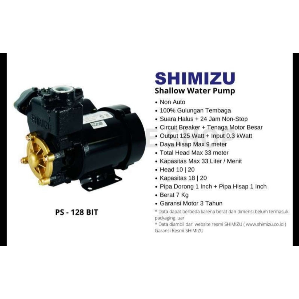 SHIMIZU PS - 128 BIT Pompa Air Listrik Sumur Dangkal Pompa Air Non Otomatis Pompa air Shimizu PS-128