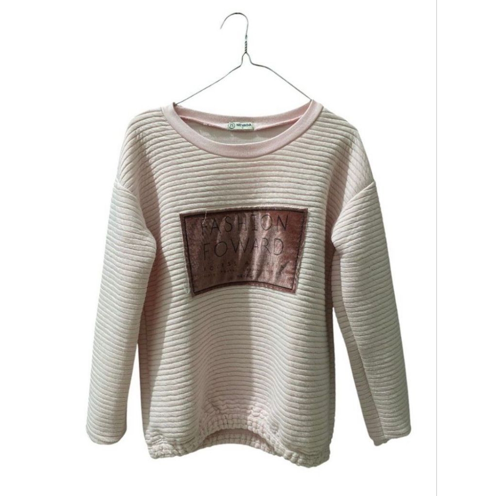 Sweater Rajut Garis Tebal Wanita Nevada Pink Fashion Forward / Atasan Lengan Panjang Rib Premium Cew