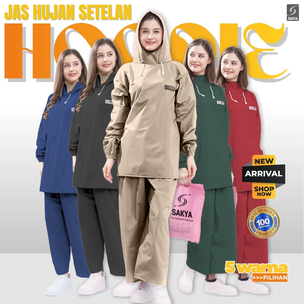Jas Hujan HOODIE by SAKYA Setelan Tanpa Resleting Lengan Panjang Unisex Anti Rembes Bahan PVC