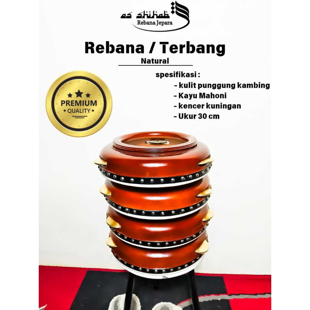 Rebana Hadroh Natural Kulit Punggung Kambing Kencer Kuningan Asli