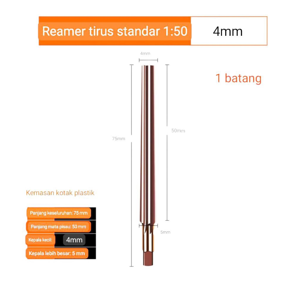 lemer rimer reamer tirus reamer pin 4mm 1:50 hss bukan carbide nachi