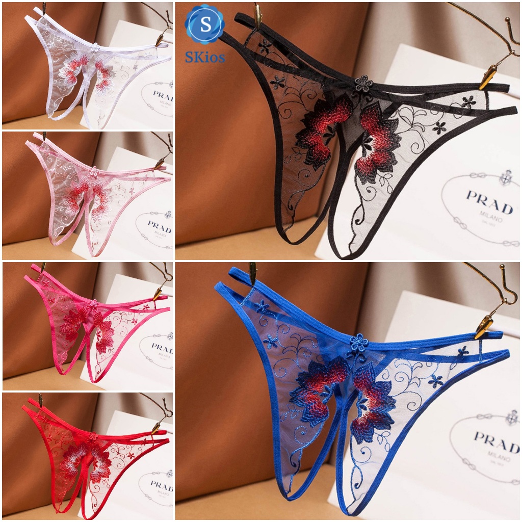 Lingerie Brief Transparan Open Crotch Celana Dalam Wanita Bordir Thong L241