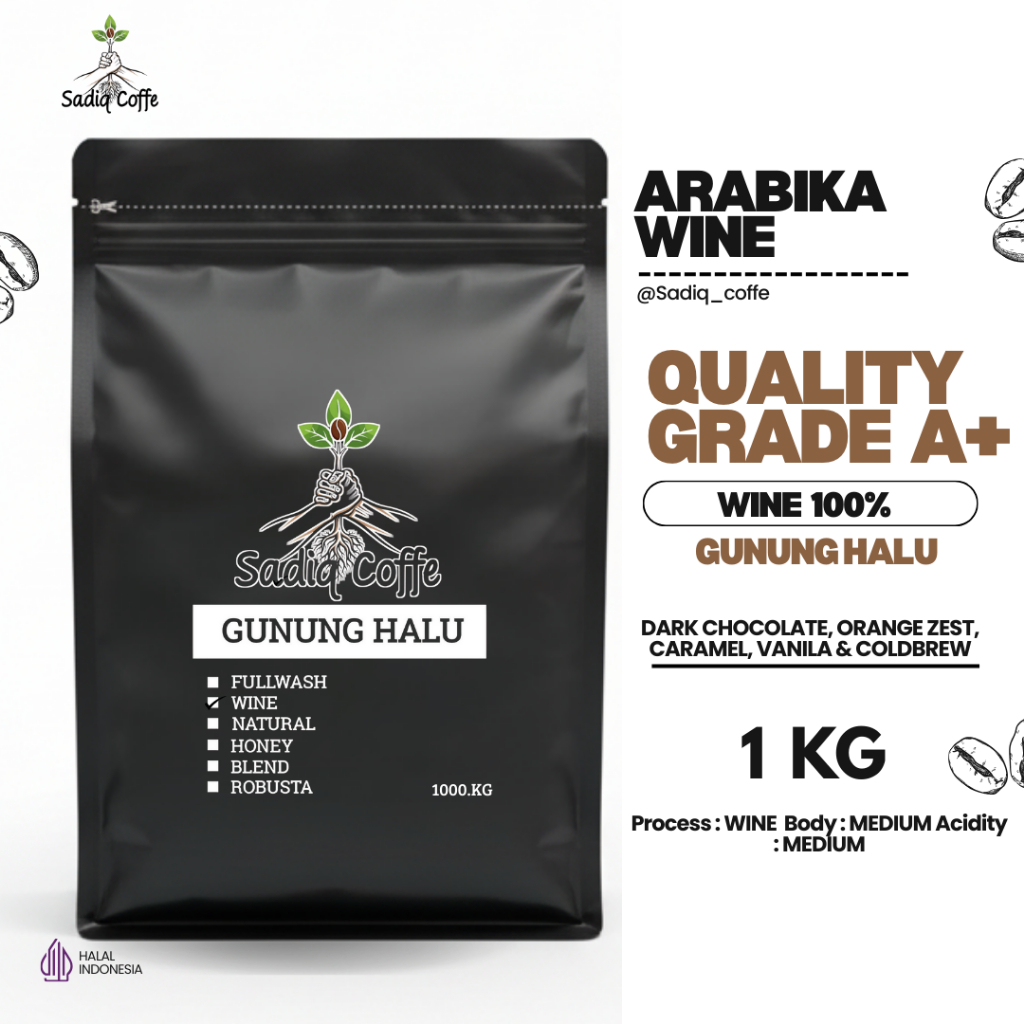 Kopi Espreso Arabika Wine Gunung Halu 1000gr Original / Biji Kopi Bubuk Arabika Wine Premium