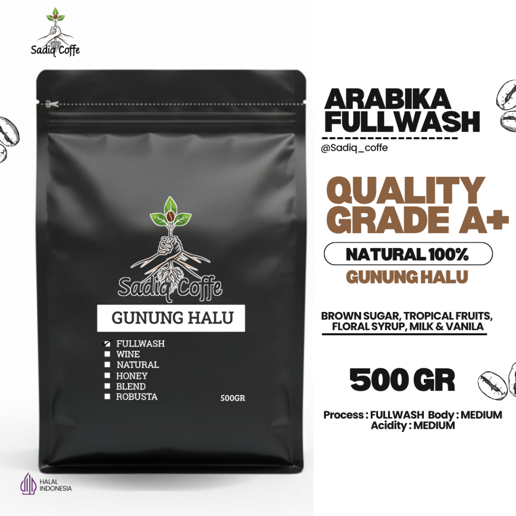Biji Bubuk Kopi Arabika Gunung halu Fullwash 500gr / Kopi Hitam Arabika Premium