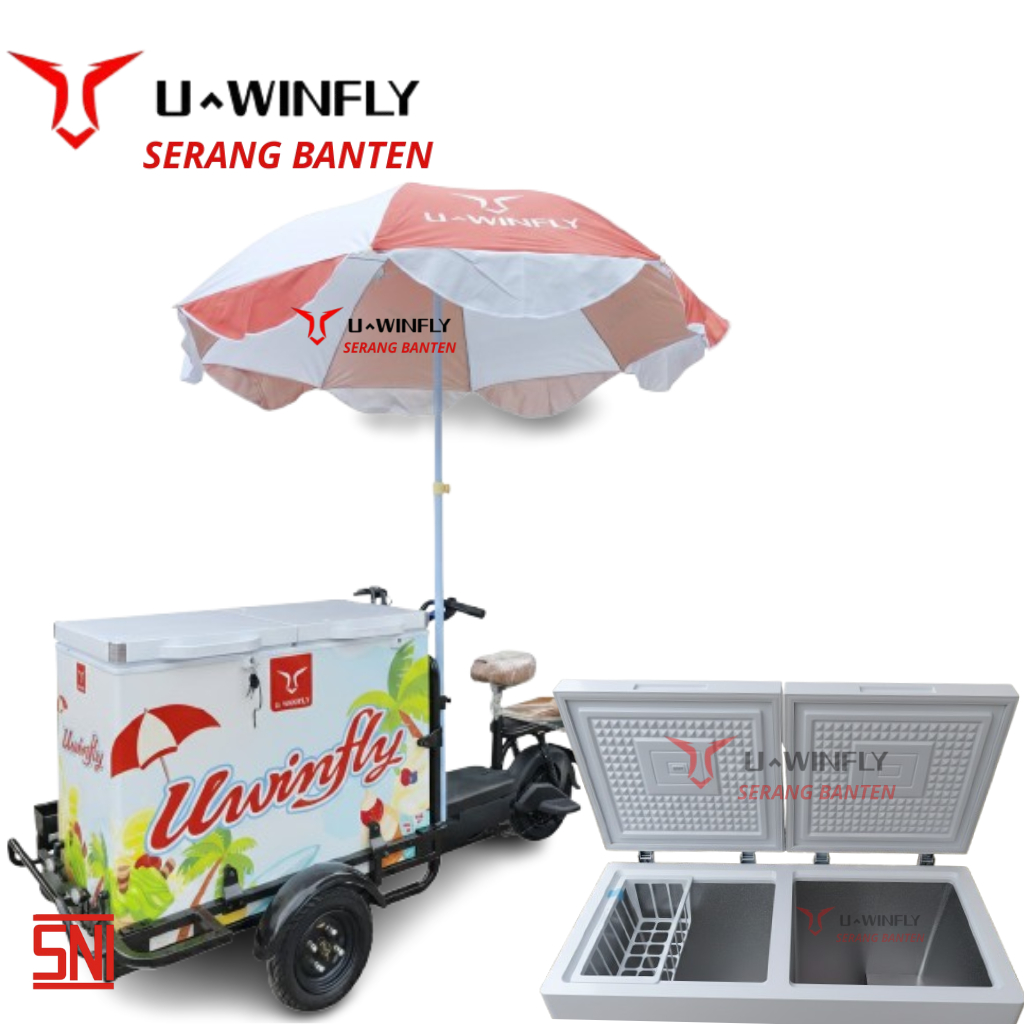 READY Gerobak usaha minuman makanan dingin Uwinfly GB - Gerobak Motor Listrik 48V/20aH Motor 600Watt