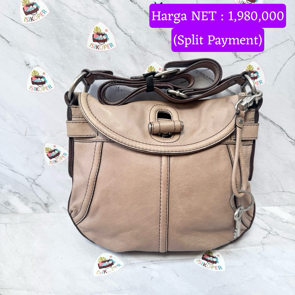 #499 NET preloved Fossil Fiftyfour Rachel Crossbody Taupe