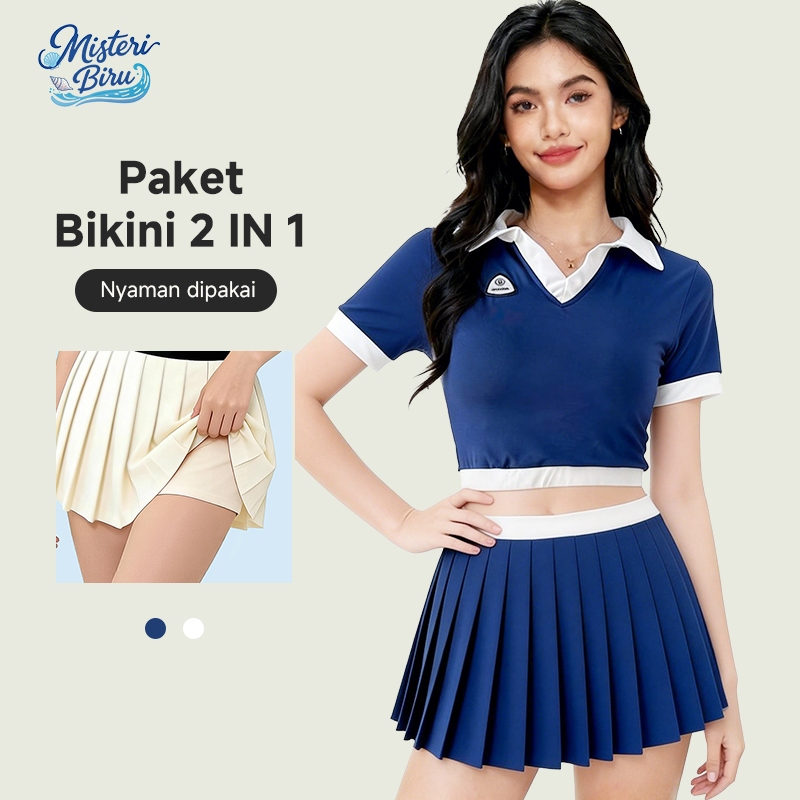 [MB]Misteri Biru Baju Renang Wanita 2Pieces Dress  Swimsuit Swim Wear Set Pakaian Voli Pantai
